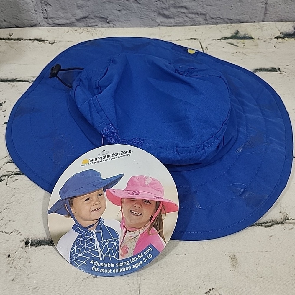 Sun Protection Zone Childs Safari Hat Blue Shark Print Adjustable‎ 50-54cm New